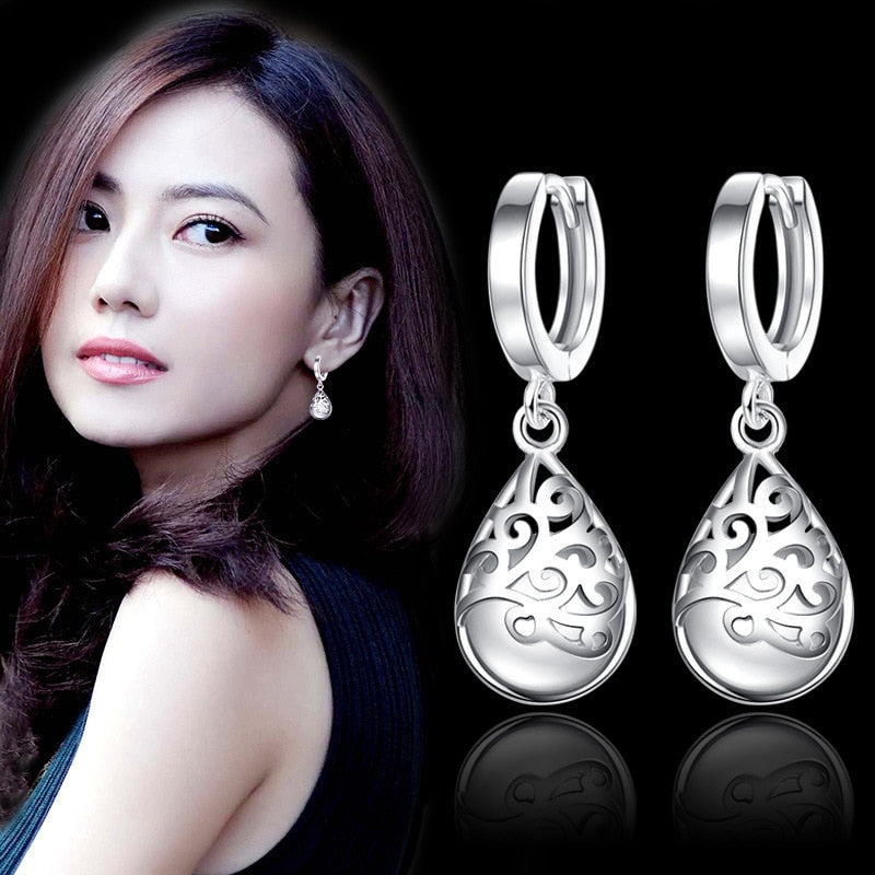 Trendy Opal Stone Flower Sterling Silver Earrings