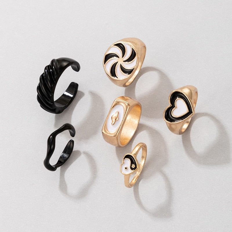 14 Pcs/Set Neo-Gothic Mixed Feather Elephant Star Moon Sun Ring
