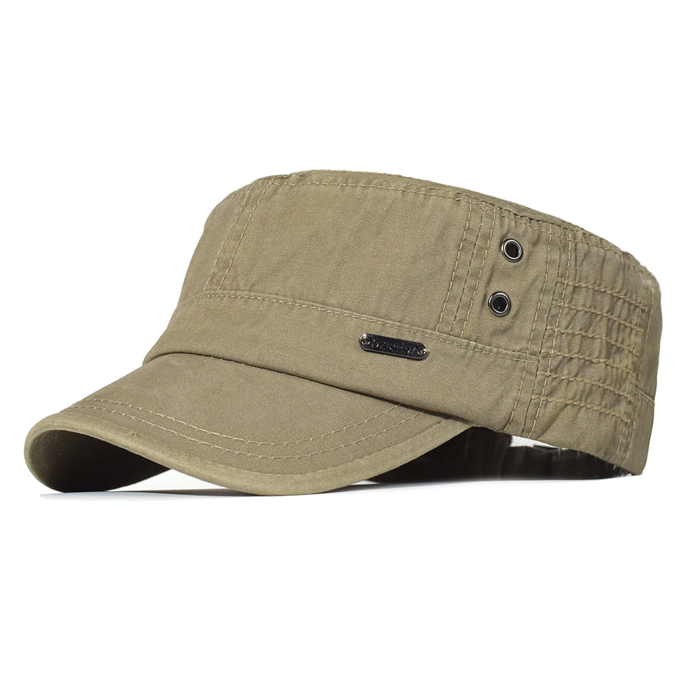 Washed Cotton Military Caps Men Cadet Army Cap Unique Design Vintage Flat Top Hat