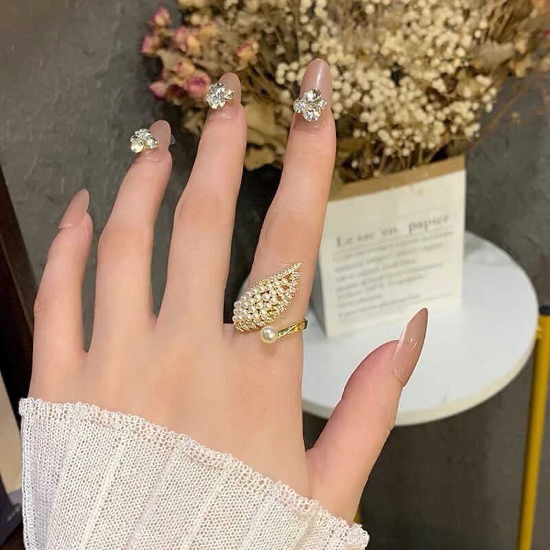 Luxury pearl zircon opening adjustable ring