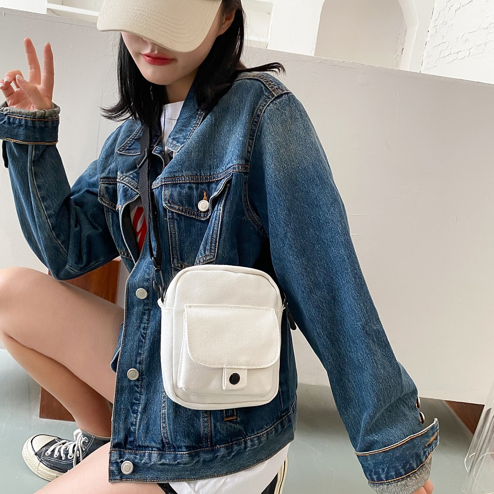 Fashion Women Canvas Solid Color Zipper Small Crossbody Pouch