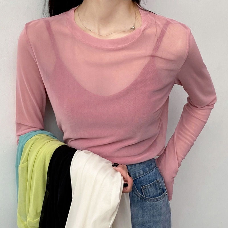 Ruoru Sexy Vroue T-hemp Sien Deur deursigtige Mesh Top