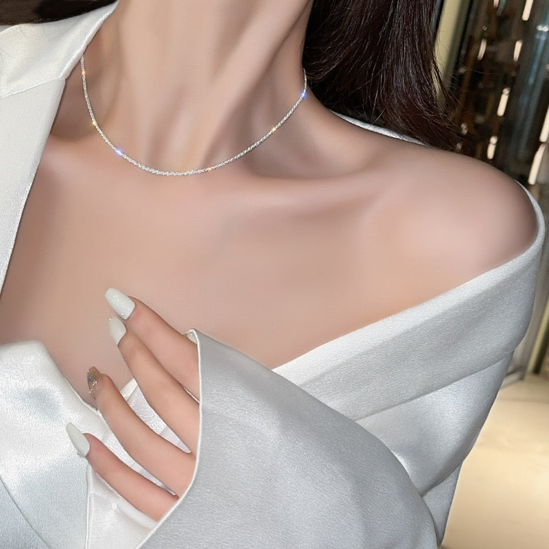 Inlaid Rhinestone Pearl Necklace