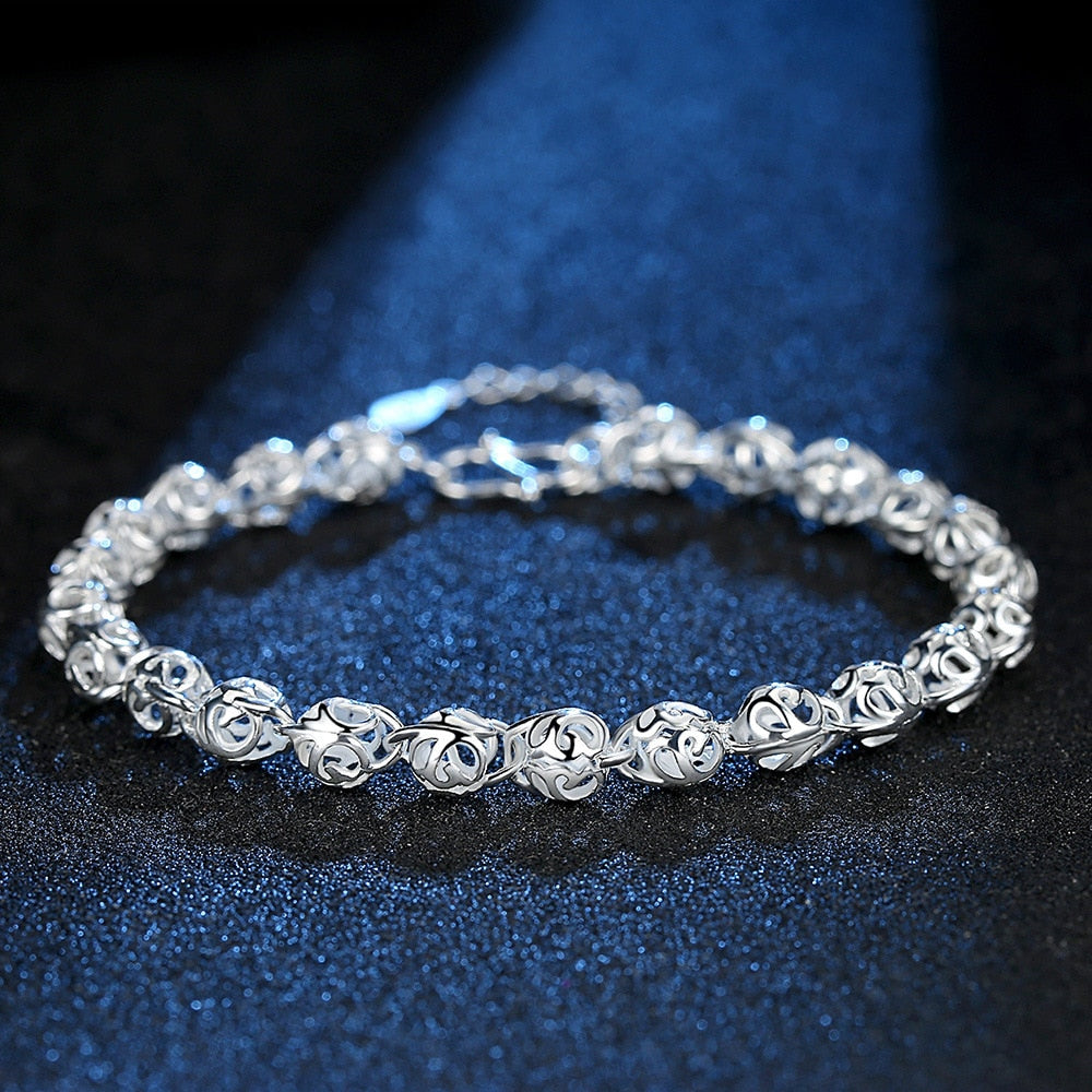 Fine Pretty lovely Hollow ball Chain 925 sterling Silver Bracelet