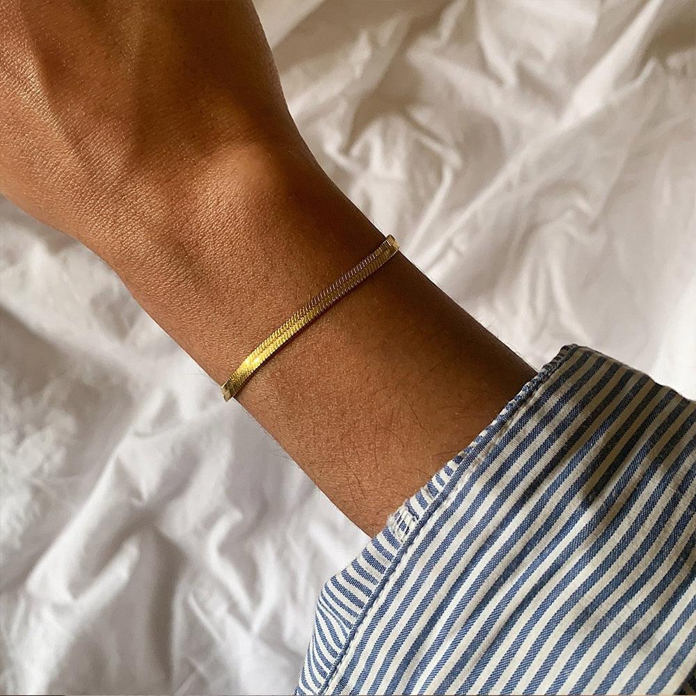 Gold Color Width 3/4/5MM Stainless Steel Chain Bracelet