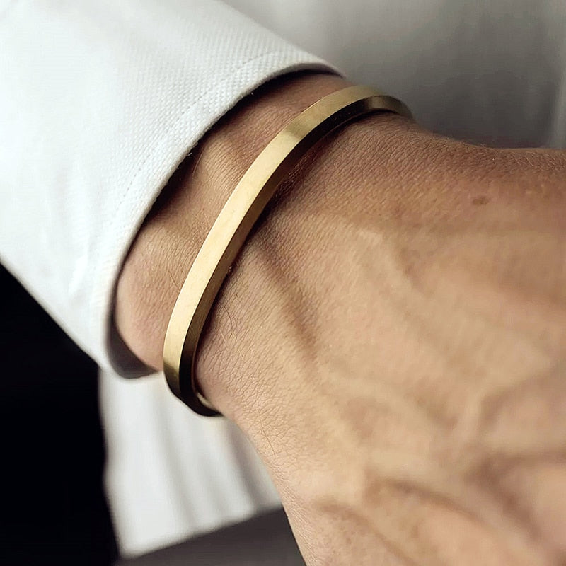 Fashion Cuff Stainless Steel Gold width 6mm Bangle Bracelet
