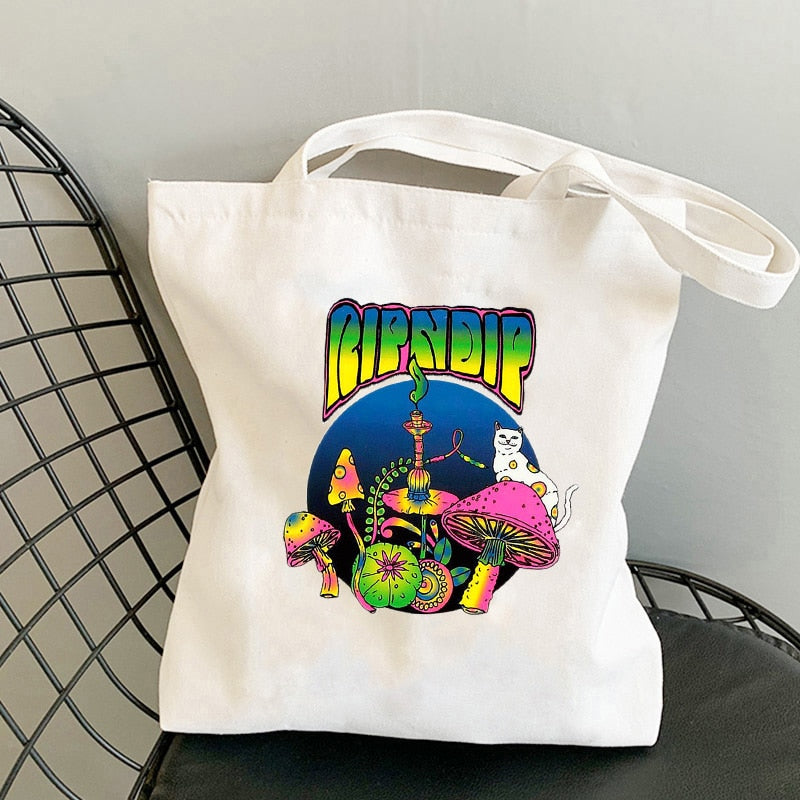 Mushroom Shoulder Bag Canvas Bag Harajuku Shopper Bag Fashion Casual Summer Shoulder Bags Tote Shopper Bag Border Collie
