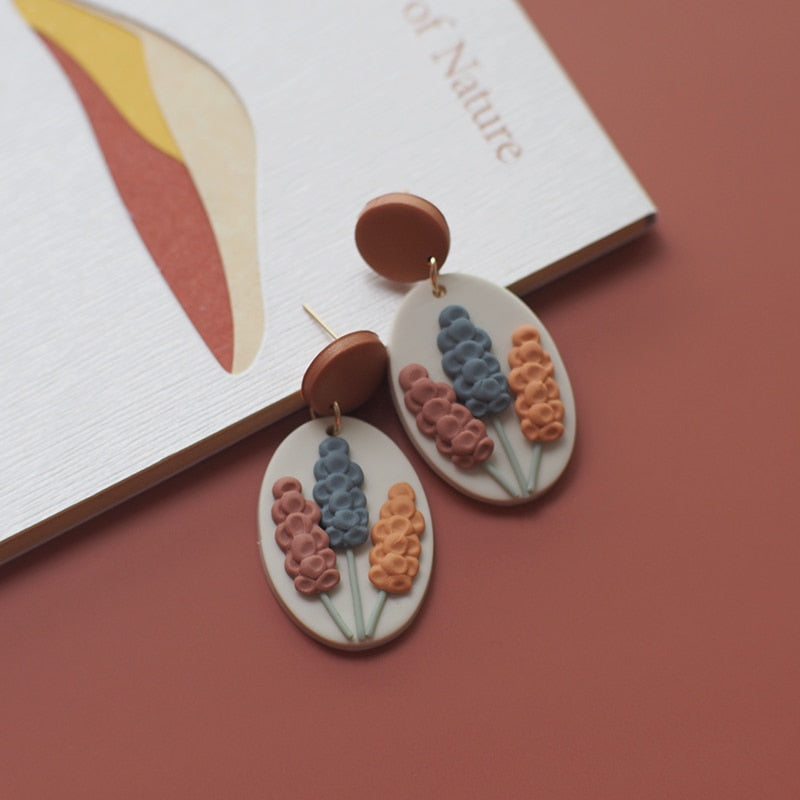 Handmade Molded Irregular Floral Multi Colors Earring