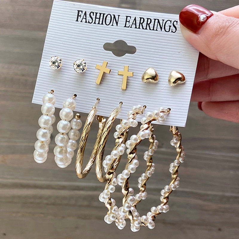17KM Vintage Geometric Gold Plated Metal Earrings Set