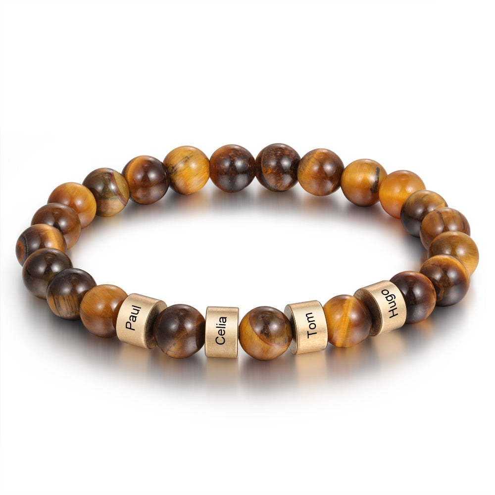 Personalized Name Stone Bead Engraving Bracelet