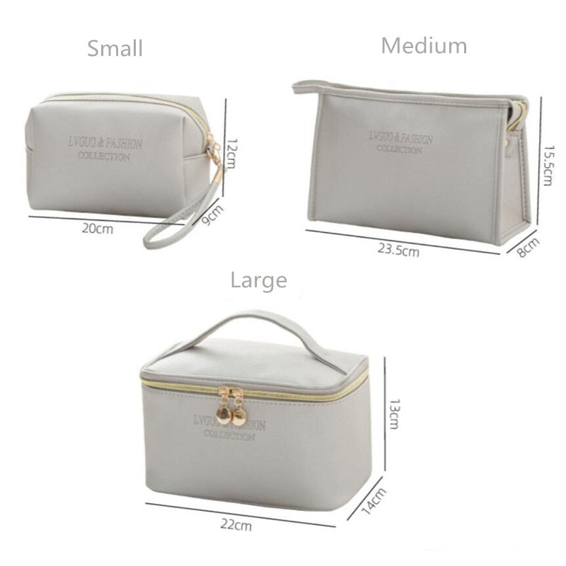 PURDORED 1 Pc Large Cosmetic Bag PU Leather Waterproof