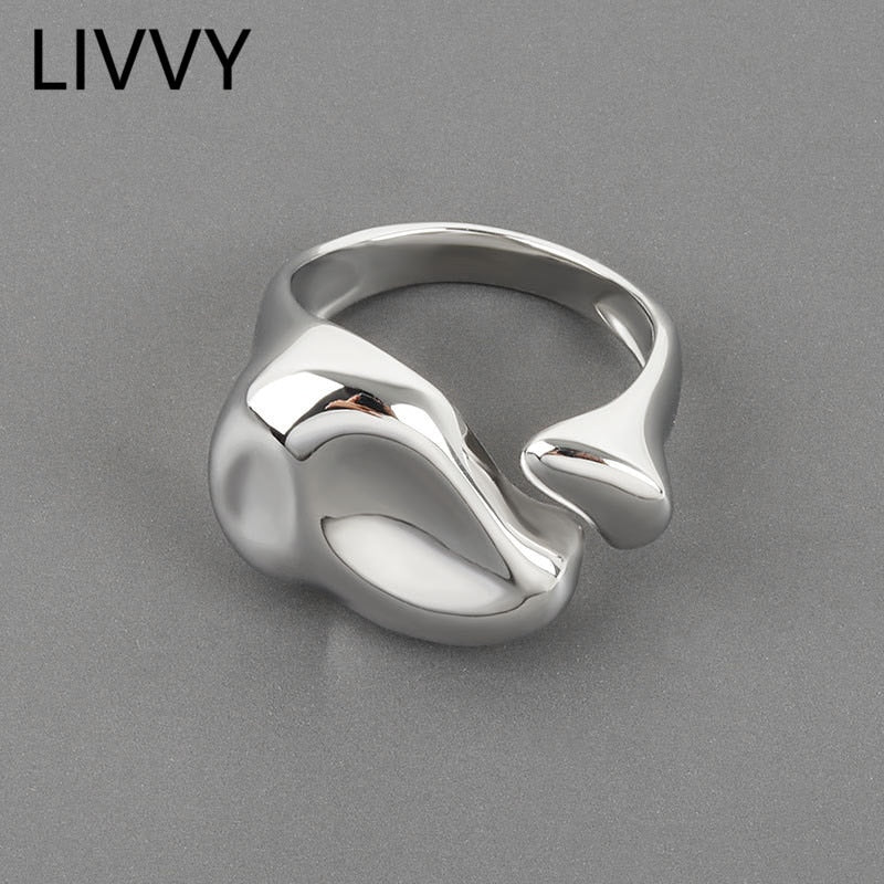 LIVVY Silver Color Irregular Width Open Ring Female New Fashion Creative Vintage Punk Party Jewelry Gifts