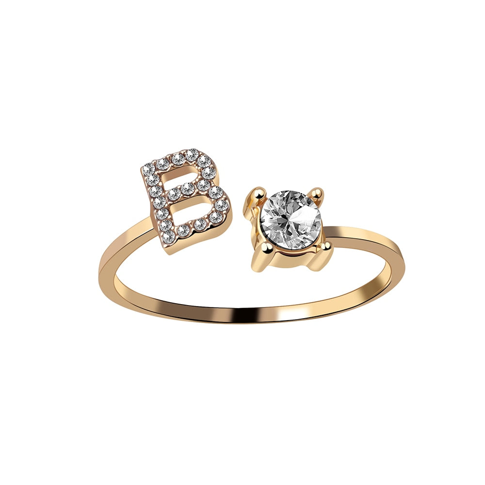 Fashion 26 Initial Letter Silver Color Ring