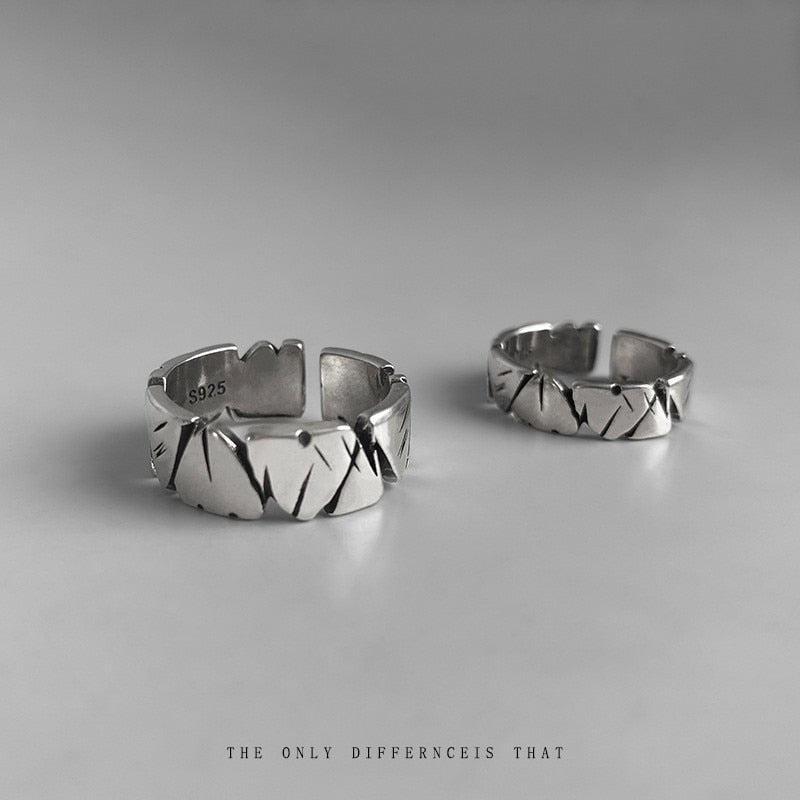 Retro Adjustable Opening Mori Heart Shaped Rock Texture Ring