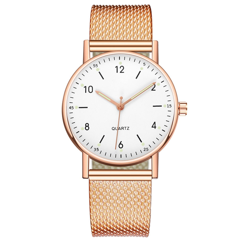 Fashion Women Silver Heart Dial Silicone Mesh Belt Wristwatch