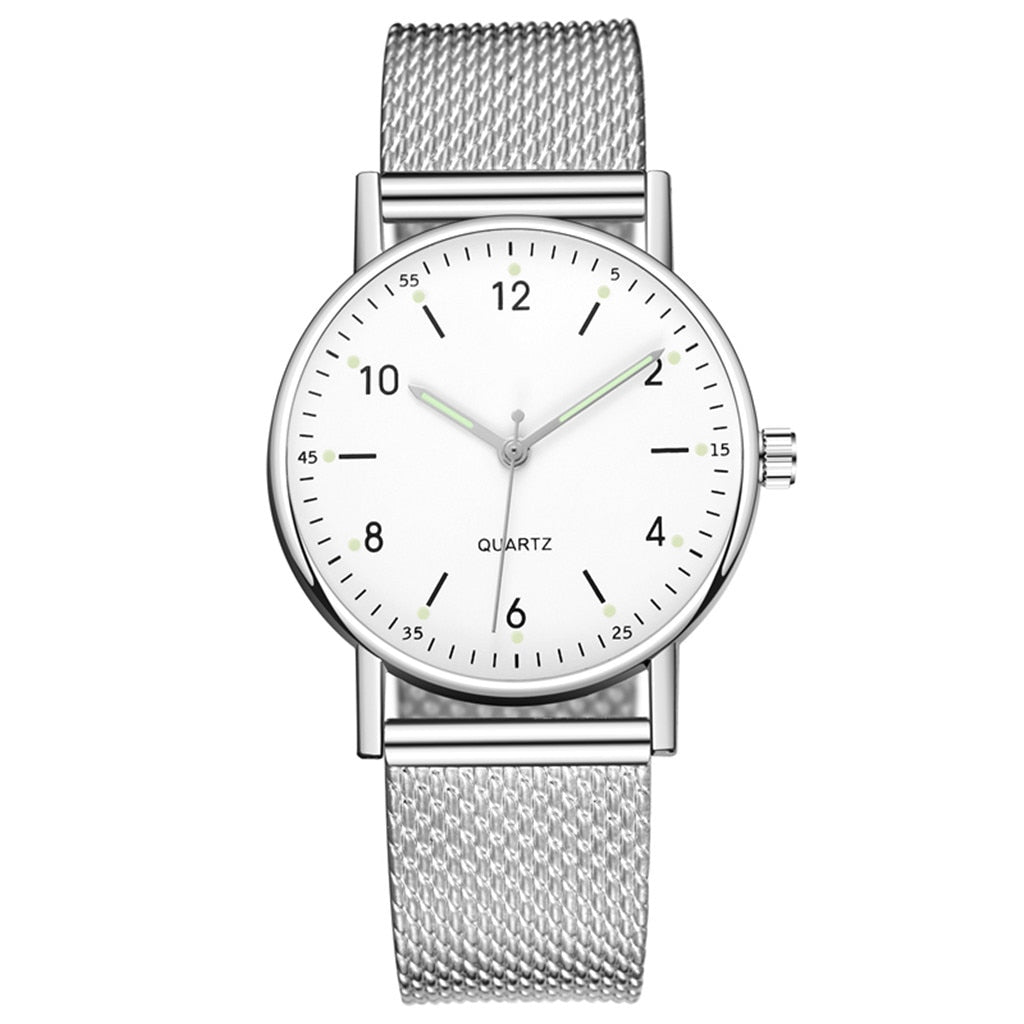 Fashion Women Silver Heart Dial Silicone Mesh Belt Wristwatch