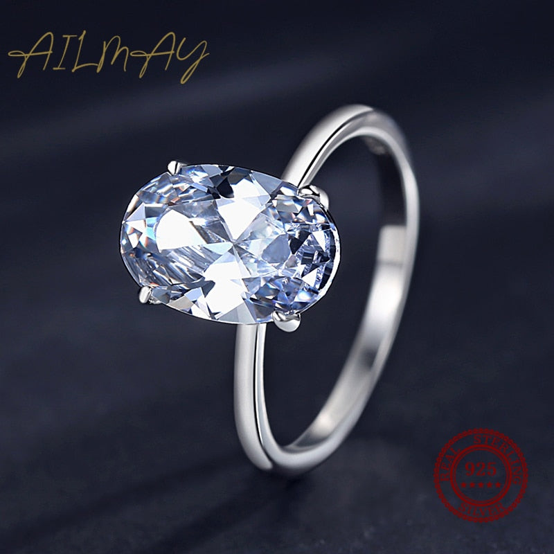 Ailmay 3CT 925 Sterling Silver Oval Clear Zirconia Ring