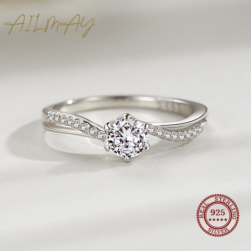 Ailmay 925 Sterling Silver Dazzling Sparkling Zircon Finger Ring