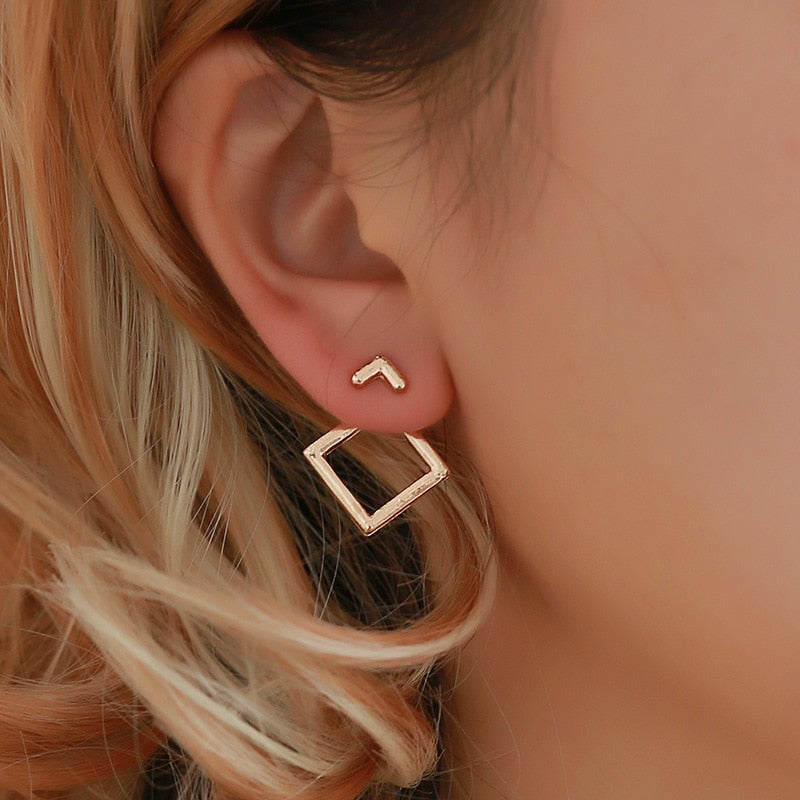 Creative Triangle Square Stud Earrings For Women Trendy Simple Minimalist Gold Color Geometric Metal Ear Jewelry Accessories - Jeglowstore