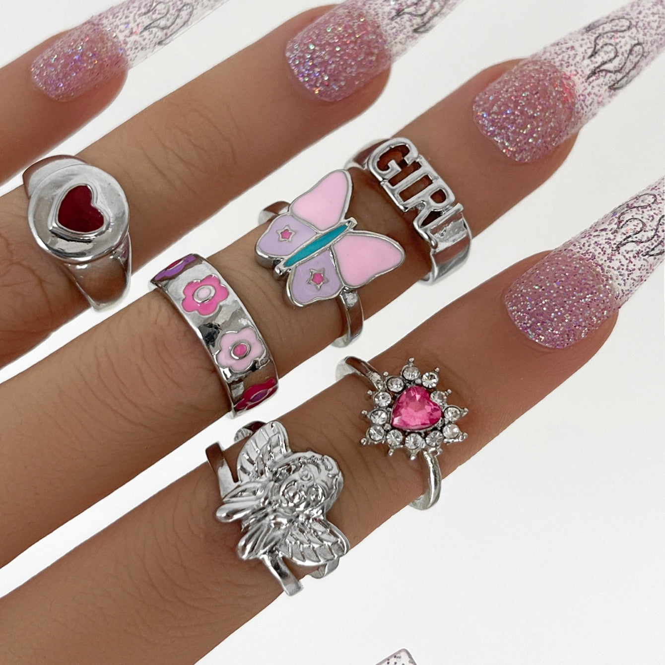 Aprilwell Cute Pink Butterfly Ring Set for Women