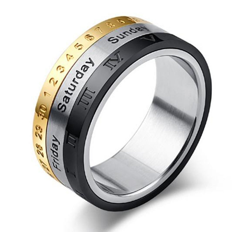 Titanium Steel Cool Punk Spinner Creative Rotatable 3 Part Roman Numerals Ring