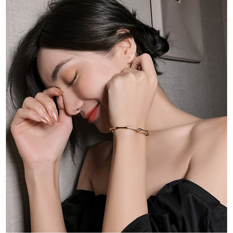 MEYRROYU Stainless Steel Gold Color Bamboo Joint Bangles