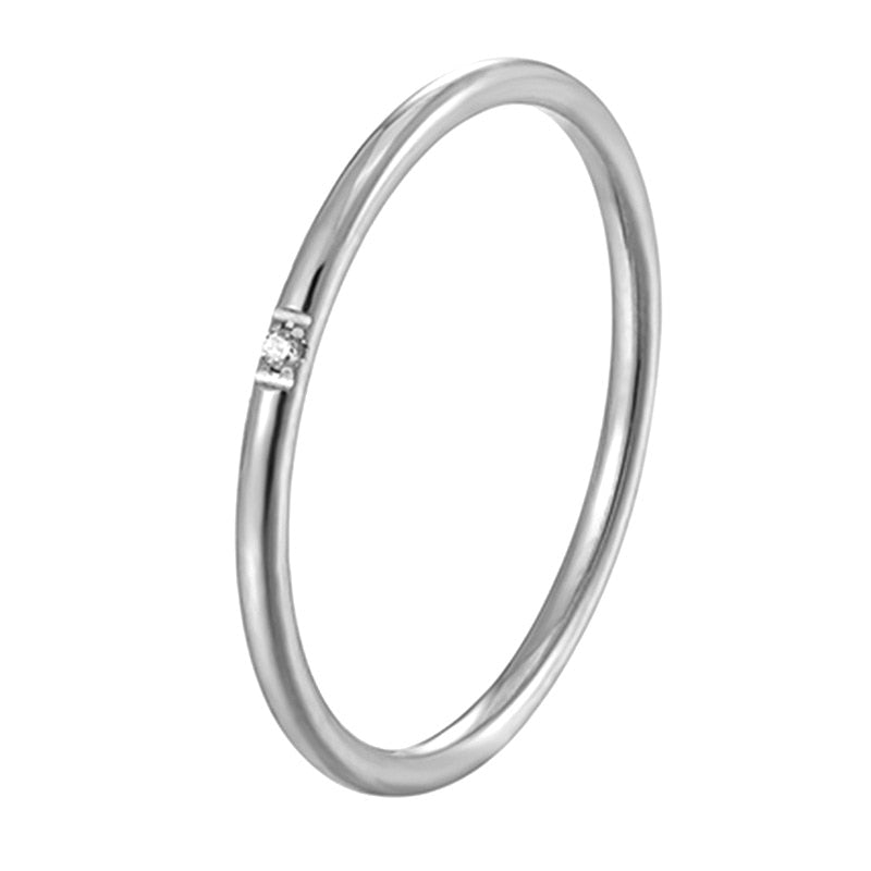 1mm stainless steel Cubic Zirconia Thin Finger Ring