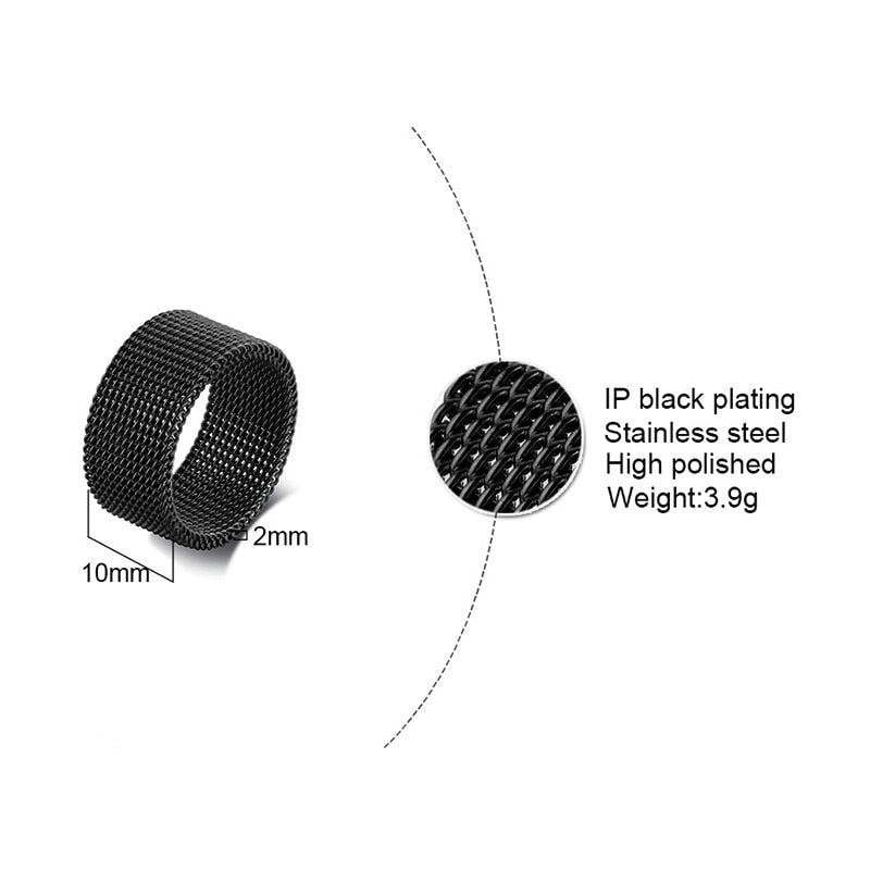 MENS MODERN STAINLESS STEEL MESH BAND RING