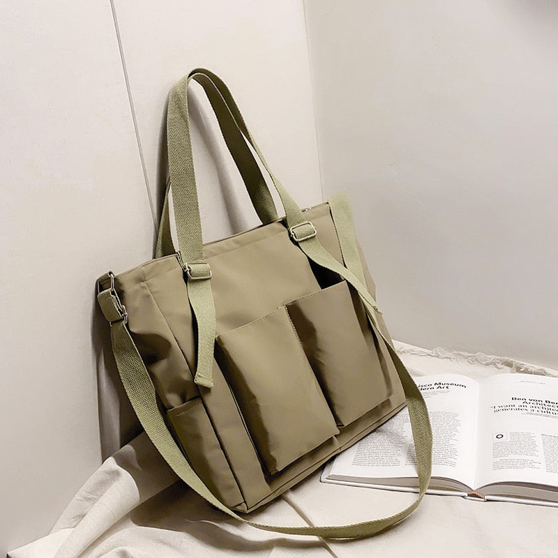 Simple Fashion Zipper Nylon Waterproof Solid Crossbody Large Capacity Tote Bag