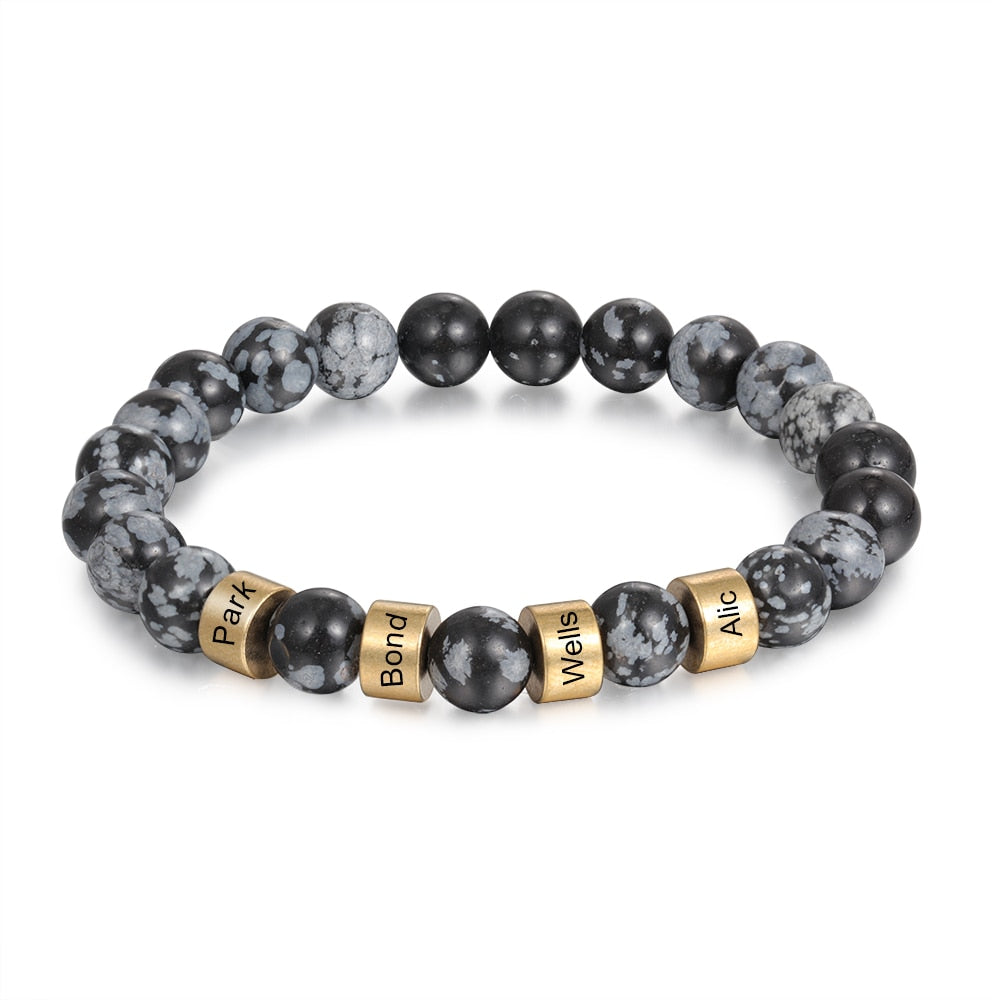 Personalized Name Stone Bead Engraving Bracelet