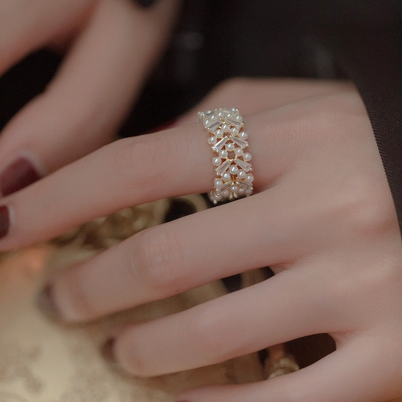 High Quality Pearl Zircon Gold Color Adjustable Rings