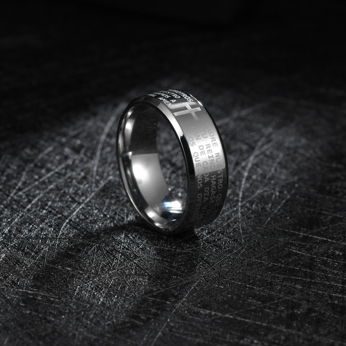 Stainless Steel Black Color Jesus Cross Ring Letter Bible Verse Ring - Jeglowstore