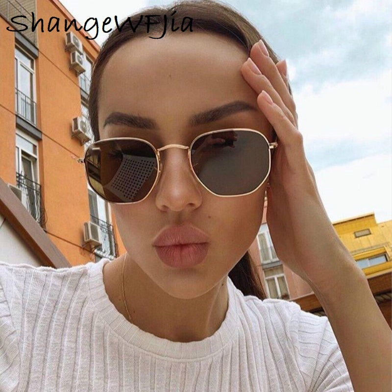 Metal Frame Hexagon Sun Glasses