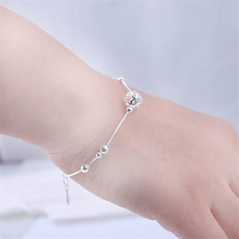 Pure Silver Hollow Bead Chain Bracelet - Jeglowstore