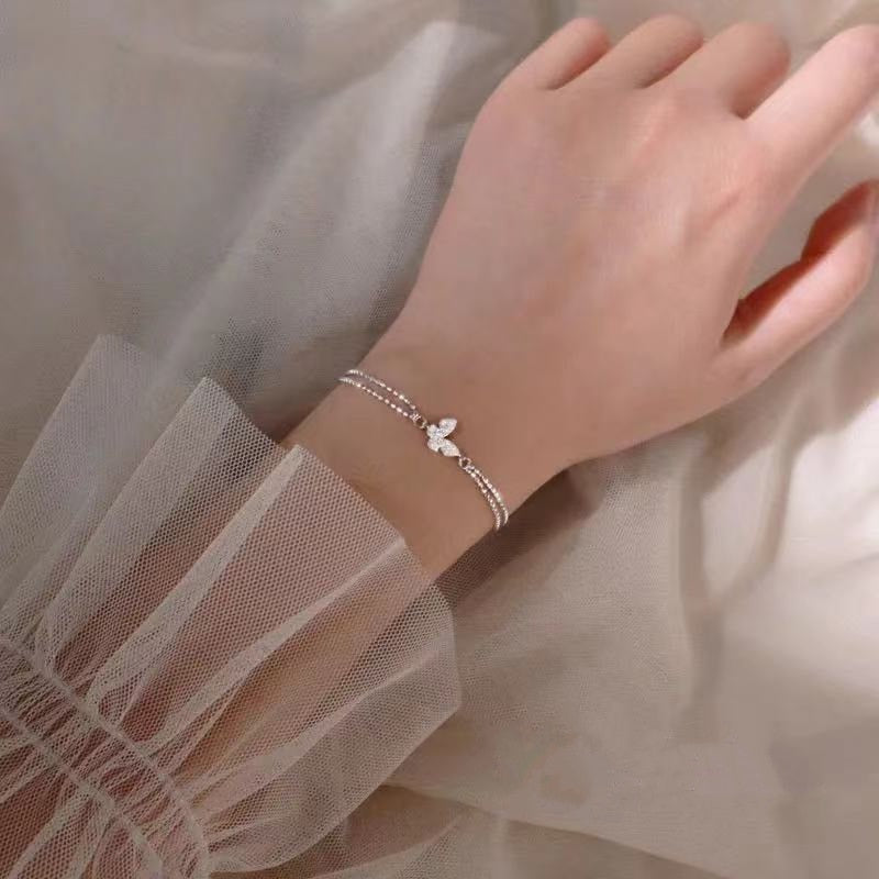 Sweet Shining Zircon Butterfly Bracelet For Women Anti-allergic