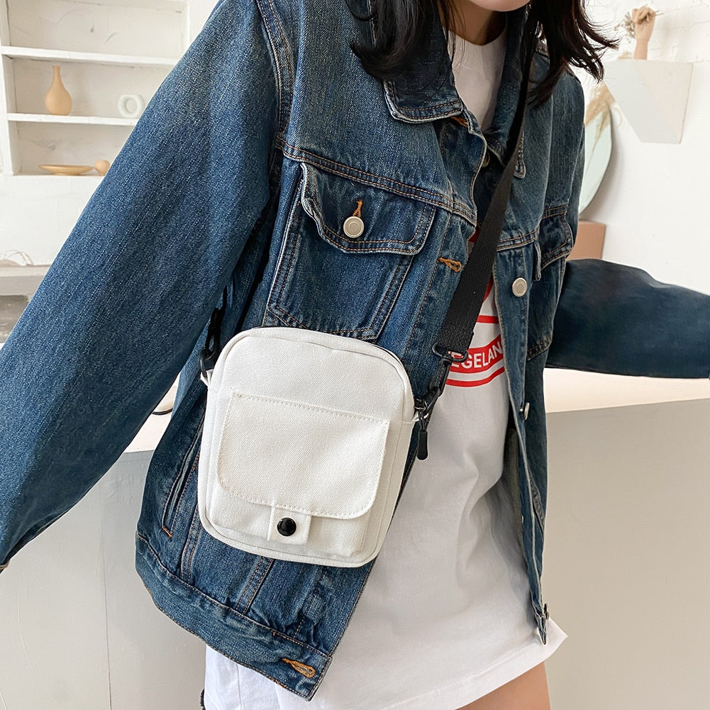 Fashion Women Canvas Solid Color Zipper Small Crossbody Pouch