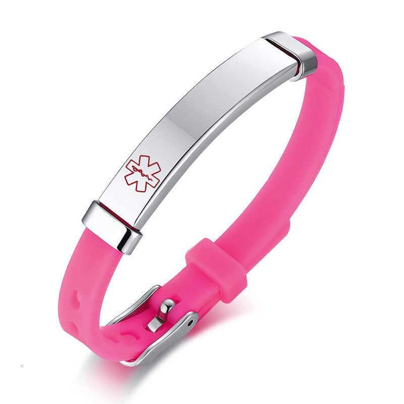 Vnox Personalize Soft Silicone Rudder Stainless Steel Kids Baby ID Bracelets