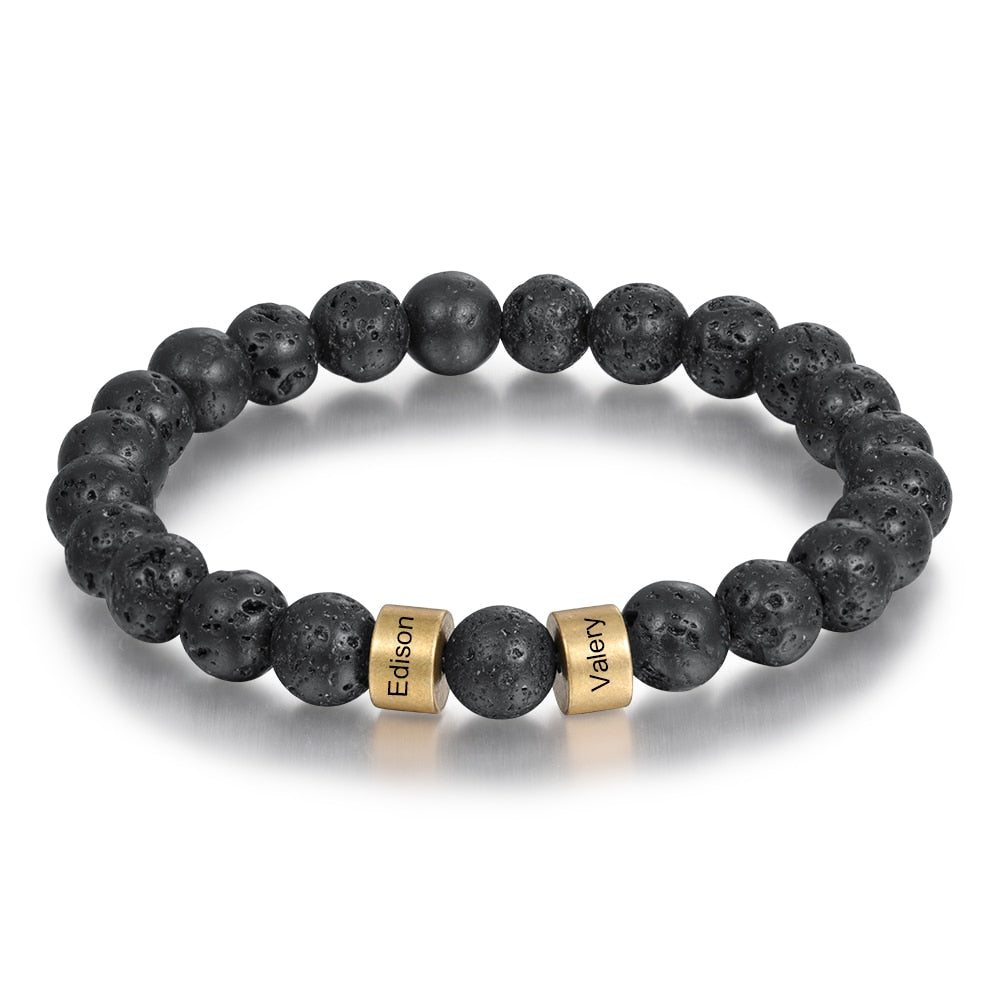 Personalized Name Stone Bead Engraving Bracelet