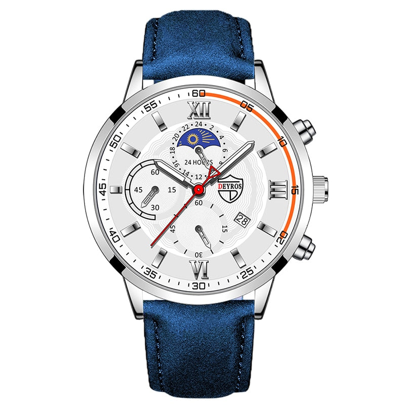 Luxury Black Leather Bracelet Men Casual Luminous Clock Watch