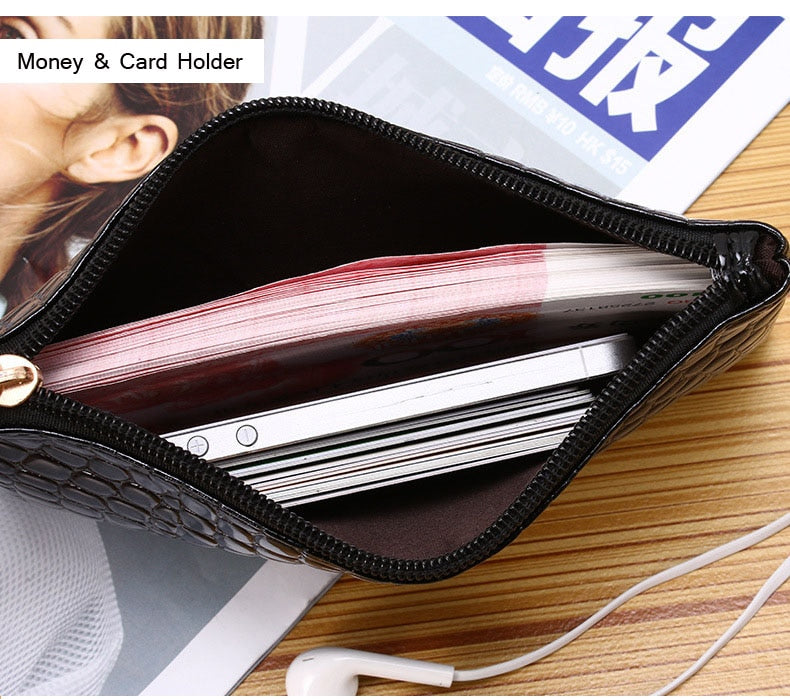 1PC Women PU Clutch Long Casual Wallet Litchi Grain Coin Purse Female Bag Wrist Bags Zipper Phone Pocket Credit Card Holder