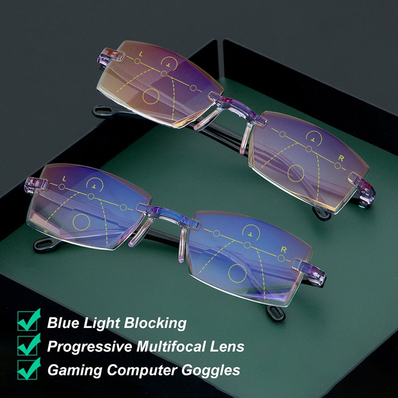 Diamond-cut Blue Light Blocking Multifocal Eyewear Ultralight Rimless Eyeglasses