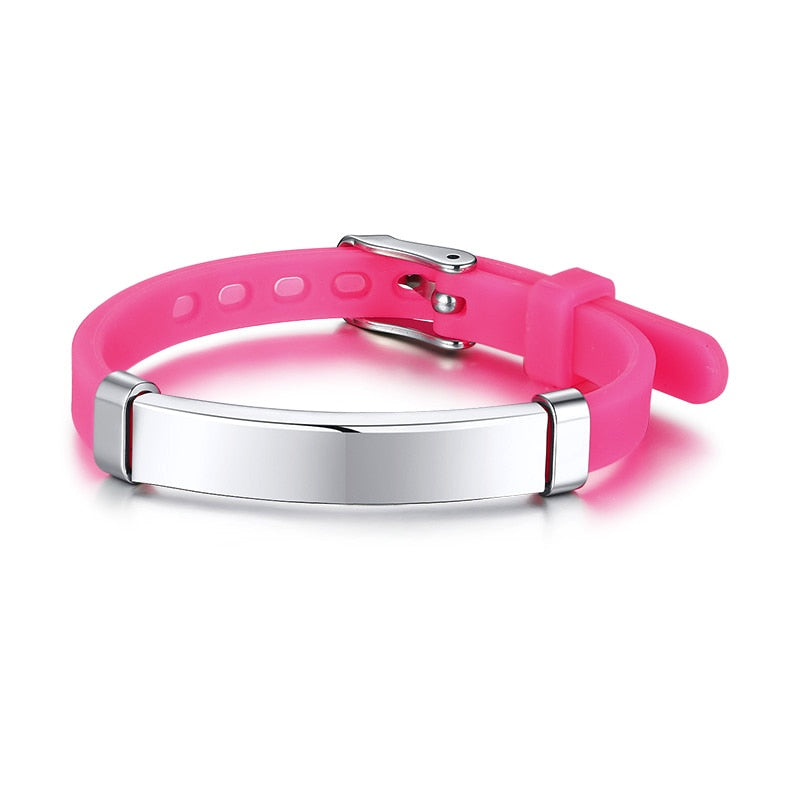 Vnox Personalize Soft Silicone Rudder Stainless Steel Kids Baby ID Bracelets