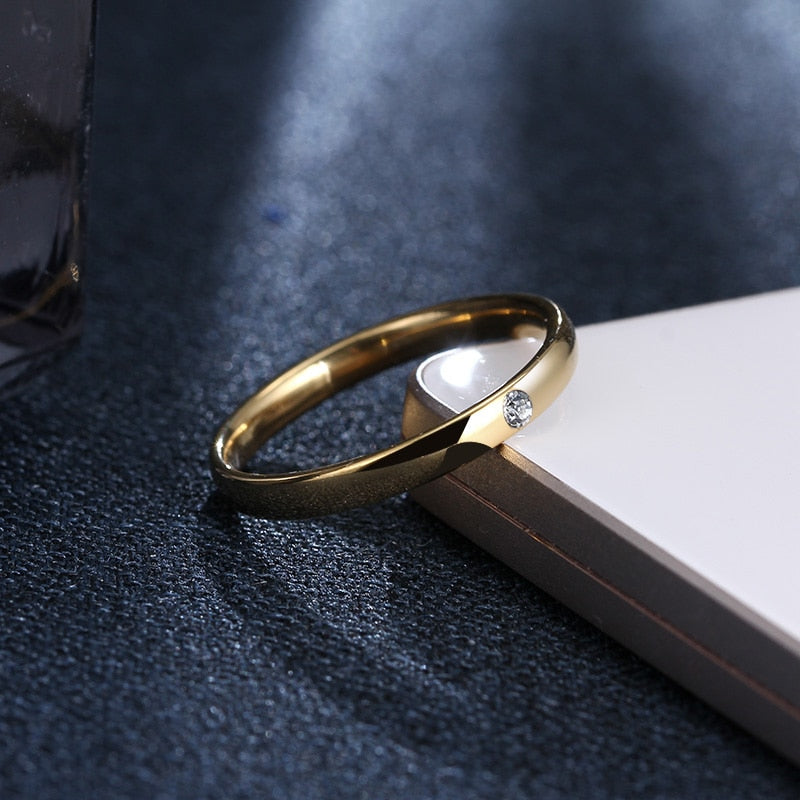 CACANA Stainless Steel Simple One Zircon Ring