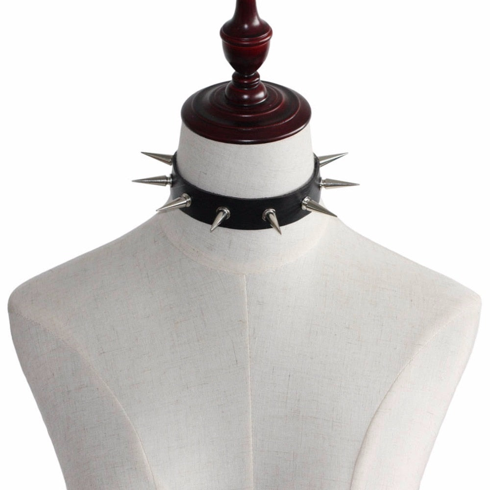 Emo Spike Collar Leather Studded Rivets Chocker Necklace