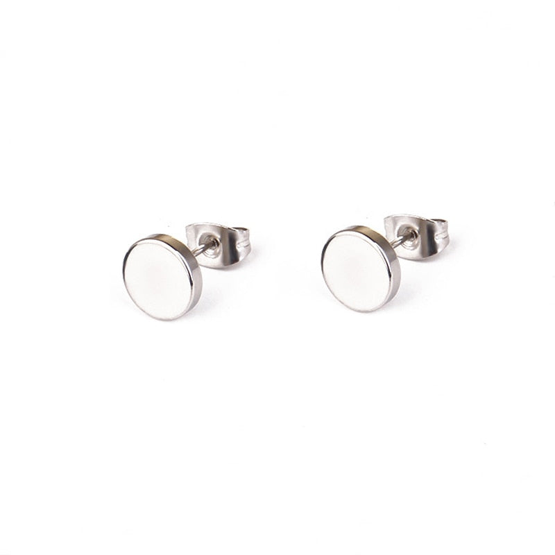 ZMZY Stainless Steel Black Silver Color Round Shaped Clasp Push Back Earrings