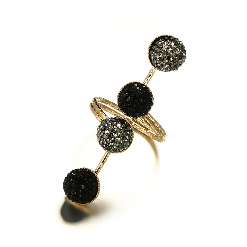 Antique Black Crystal Stone Opening Joint Adjustable Gothic Statement Ring