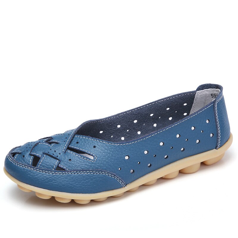 2019 Fashion Women Flats Breathable Casual Loafers Shoes Woman Genuine Leather Summer Shoes Flats With Hollow Out Ladies Flat