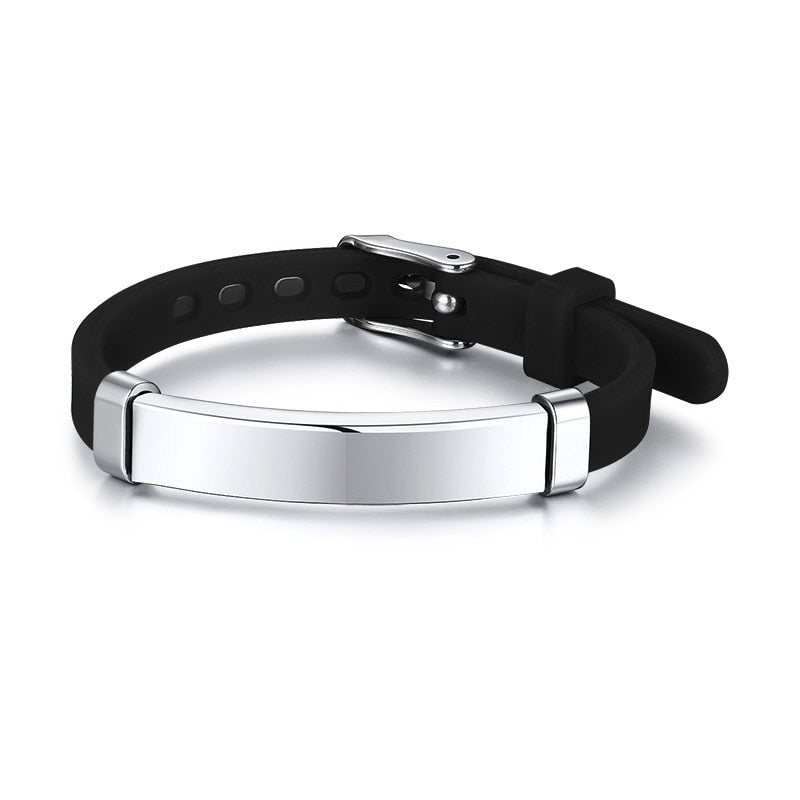 Vnox Personalize Soft Silicone Rudder Stainless Steel Kids Baby ID Bracelets