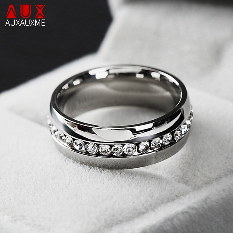 Auxauxme Bling CZ Stone Wedding Bands Rings Women Jewelry Golden Stainless Steel Simple Love Couple Ring Valentine's Day Gift - Jeglowstore