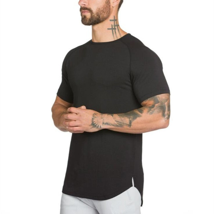 Brand gym fashion extend hip hop clothing fitness t shirt men